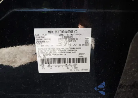 2022 Lincoln Nautilus Standard z USA, uszkodzony, nr VIN 2LMPJ6J90NBL01739